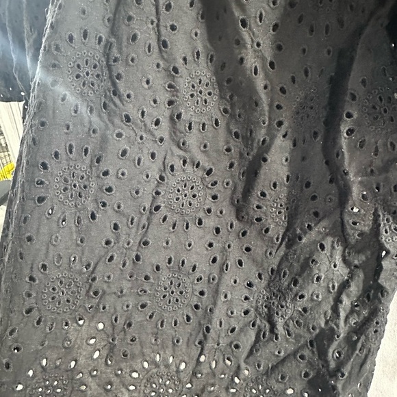 Madewell Black Eyelet Short Sleeve Blouse Ruffles‎ Tie Back Size Xs Casual - Picture 7 of 7